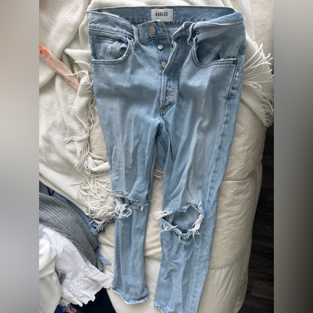 Agolde Light Blue Distressed Women Jeans Overalls